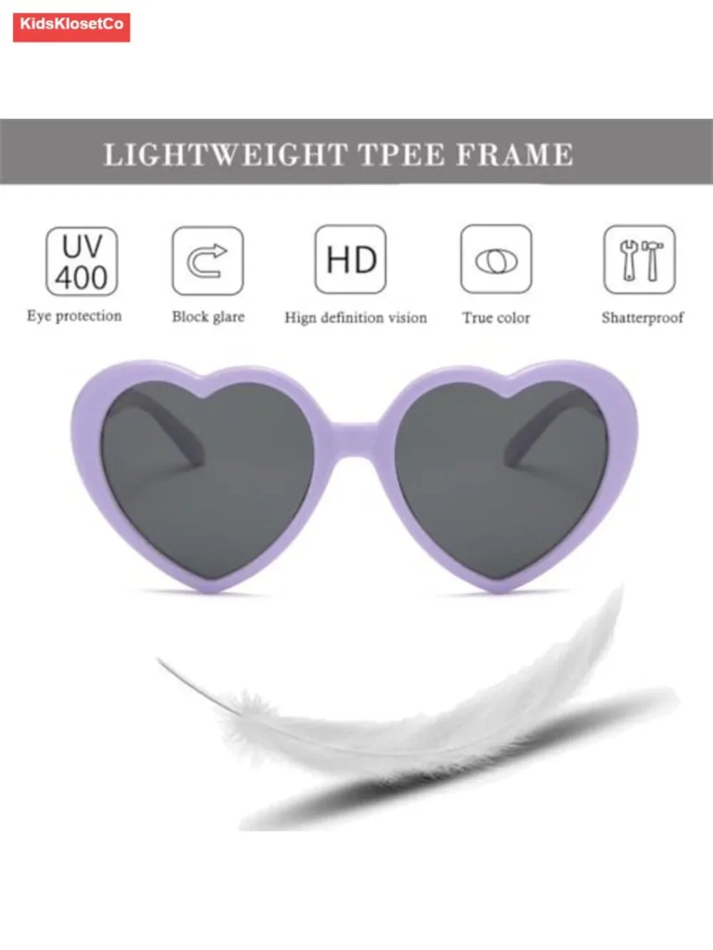 Purple Heart Polarized Kids Sunglasses UV400 Protection